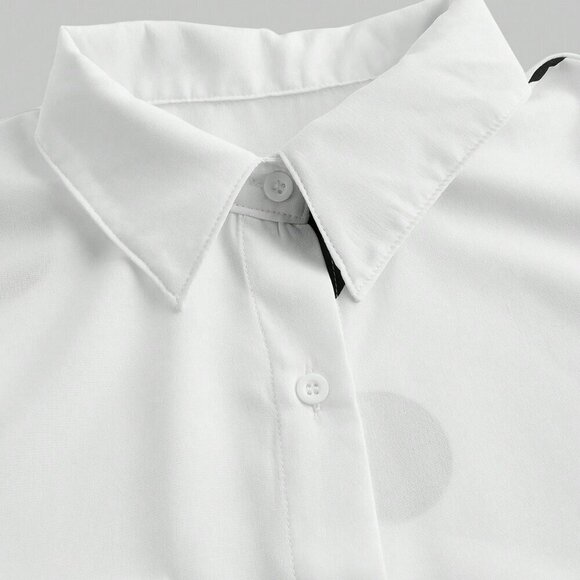 White Casual Women's Long Sleeve Polka Dot Print Loose Shirt - Picture 5 of 5